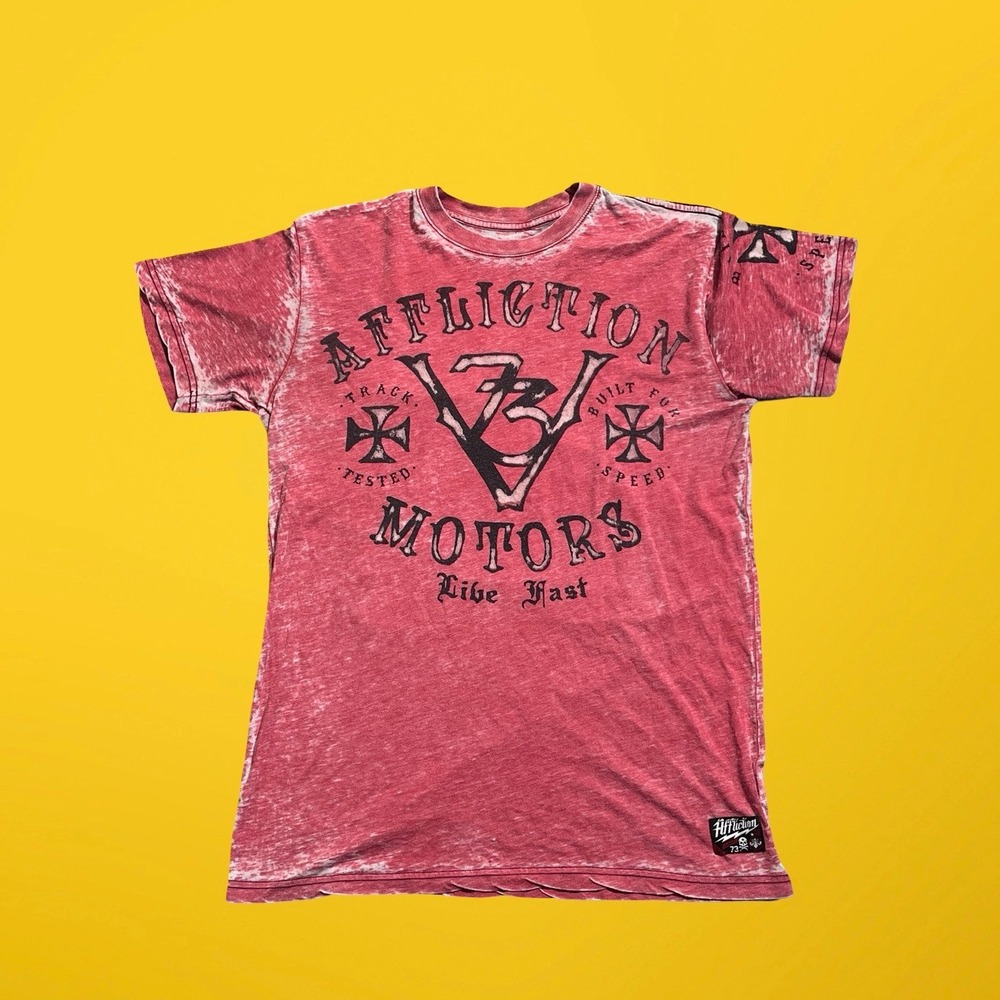 Affliction Motors Live Fast Red Graphic Print T-Shirt Mens